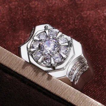 Huitan Luxus Virág Alakú Design Ujj Gyűrű a Férfiak Eljegyzés Esküvői Divat Ékszerek, Ezüst Színű, Ragyogó CZ Férfi Gyűrű