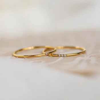 2021 rozsdamentes Cirkon Egyszerű Gyűrűk, a Nők 3 Szín 1mm Teljes Kör Minimalista Vékony, Kecses Gyűrű Divat Ékszerek